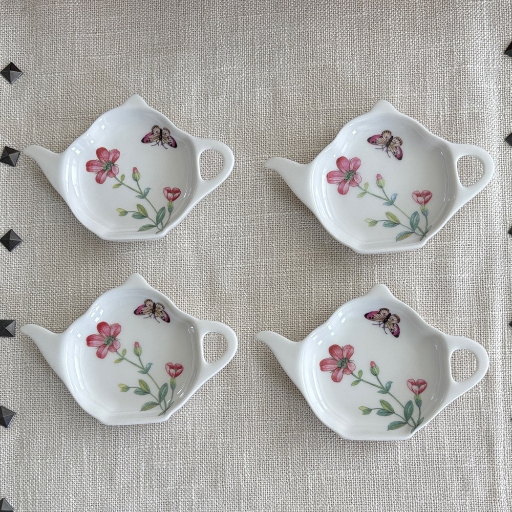 Nantucket Home Colorful Butterfly & Floral Motif Teapot Shape Tea Bag Holder